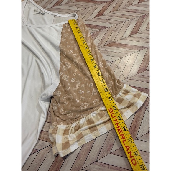 Cato 18 20 White Paisley Print Raglan Sleeve Ruffle Hem Tunic Top - Picture 6 of 11